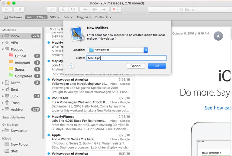 Create folder in mail windows 10